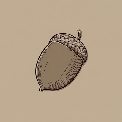 Illustrated Acorn on Beige Background