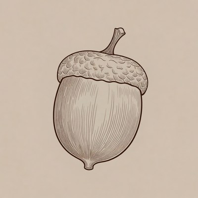 Line drawing acorn illustration