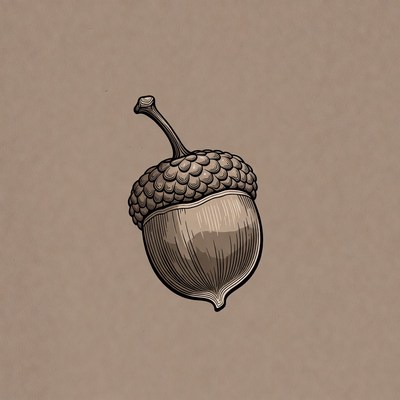 Illustrated Acorn on Brown Background
