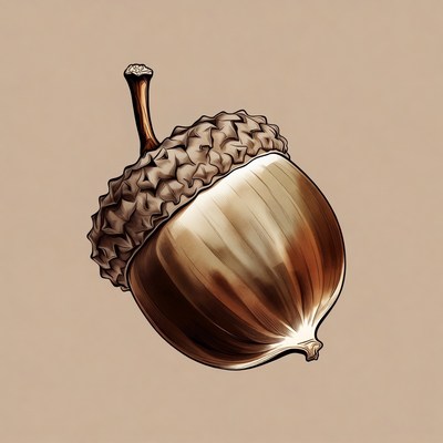 Illustrated Acorn on Tan Background