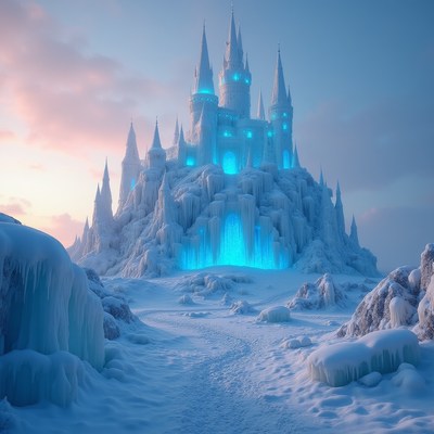 Ice Castle in Snowy Landscape