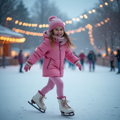 Girl ice skating in snowy park