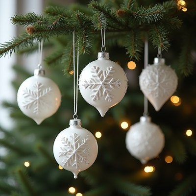 White Snowflake Christmas Ornaments on Tree