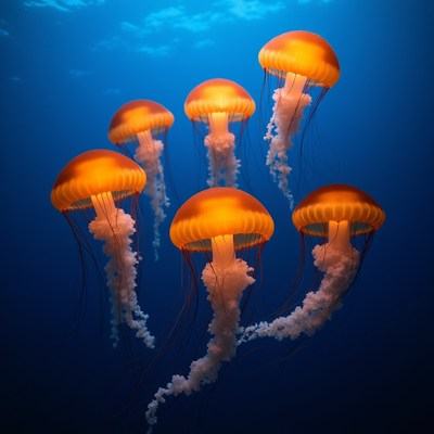Orange Jellyfish Cluster Underwater