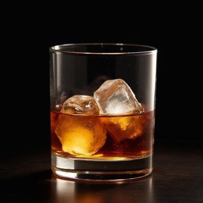 Whiskey Glass with Ice Cubes