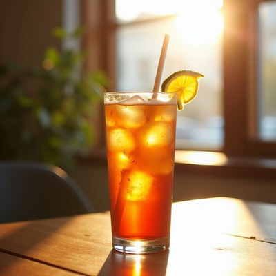 Iced Tea with Lime in Sunlight