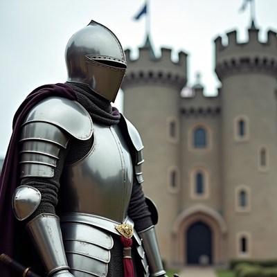 Knight in Armor Before Castle