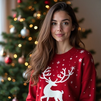 Woman in reindeer Christmas sweater