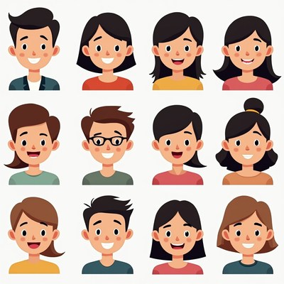 Cartoon Asian Men and Women Avatars