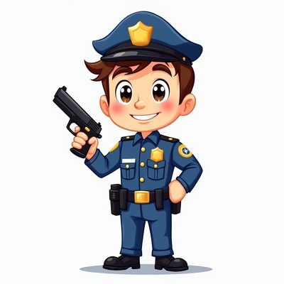 Cartoon boy police officer holding gun