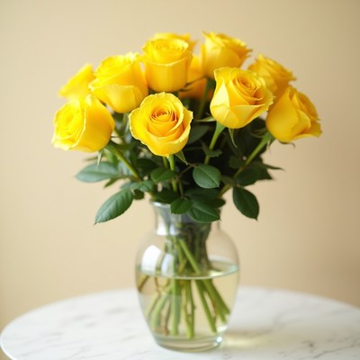 Yellow Roses Bouquet in Glass Vase