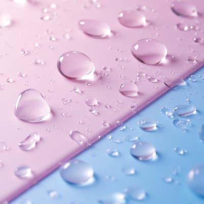 Water Droplets on Pink Blue Surface