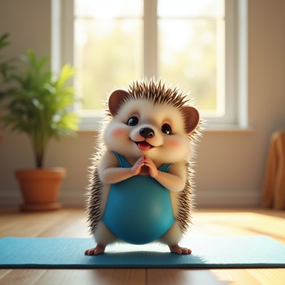Cute hedgehog doing yoga