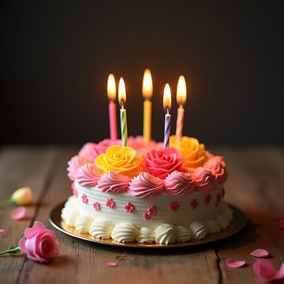 Birthday cake with lit candles