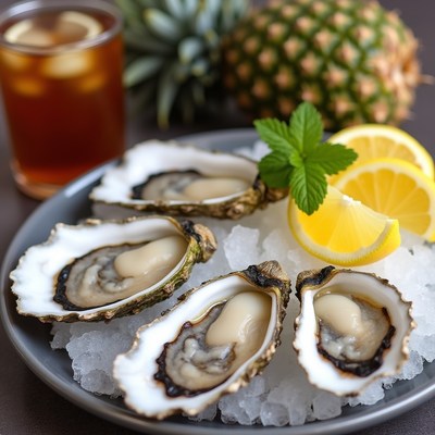 Fresh Oysters on Ice with Lemon
