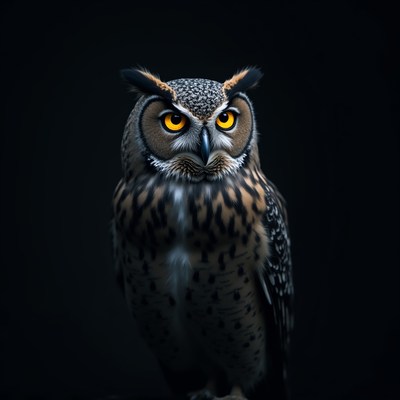 Great Horned Owl on Black Background