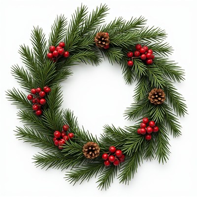 Christmas wreath with pinecones and berries