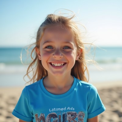 Smiling blonde girl on beach
