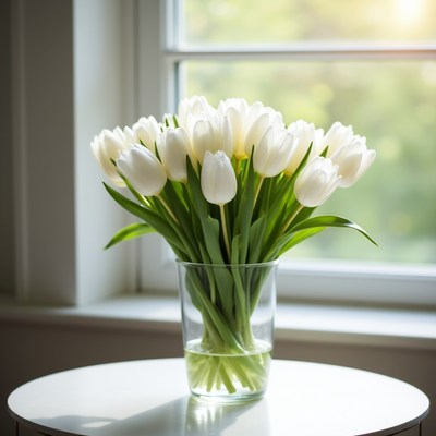 White Tulips in Glass Vase