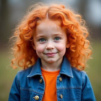 Smiling girl with curly red hair