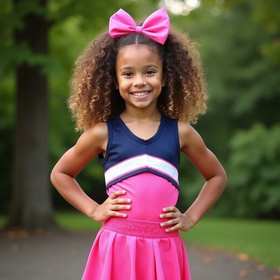 Young Black girl in cheerleader outfit