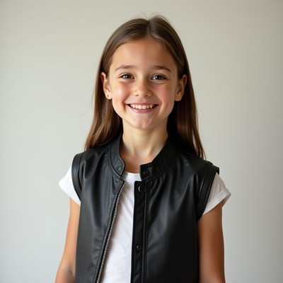 Smiling girl in leather vest