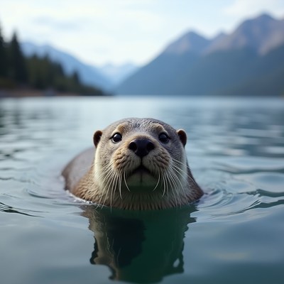 Otter swimming in mountain lake