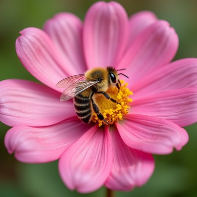 Bee Pollinating Pink Daisy