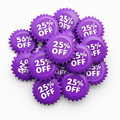Purple 25% Off Discount Badges