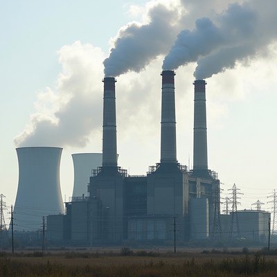 Industrial Power Plant Emitting Smoke