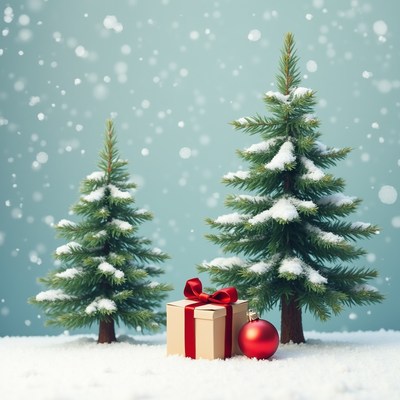 Christmas Trees with Gift and Ornament