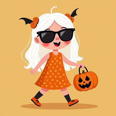 Girl with pumpkin basket Halloween illustration