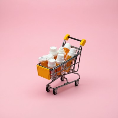 Shopping Cart Full of Medicine Bottles