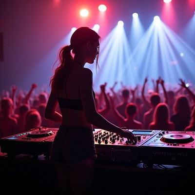 Woman DJ mixing music at concert