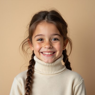 Smiling girl with braids in turtleneck