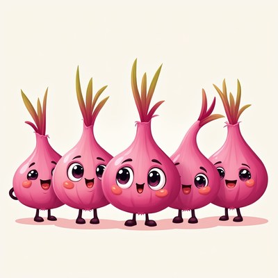 Cute Cartoon Pink Onions Smiling