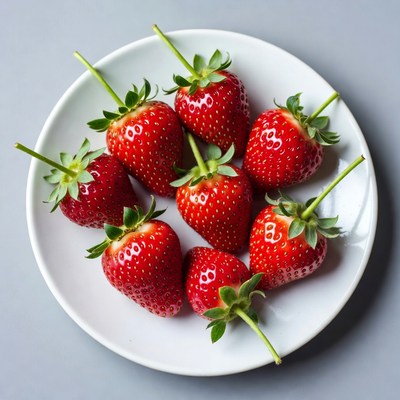 Fresh Strawberries on White Plate