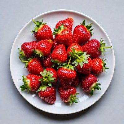 Fresh Strawberries on White Plate