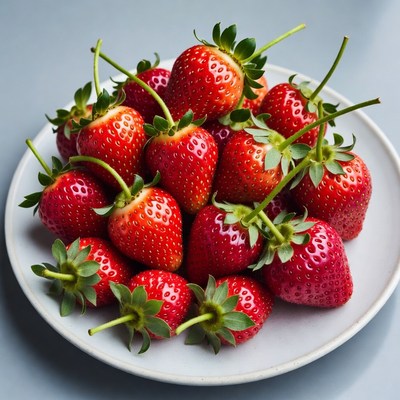 Fresh Strawberries on White Plate