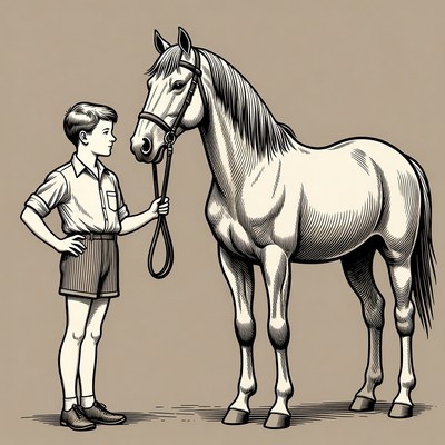 Boy holding horse lead