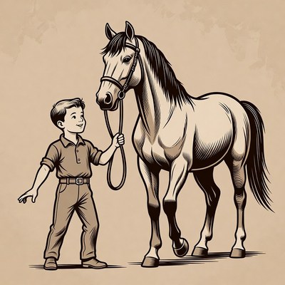 Boy holding horse lead