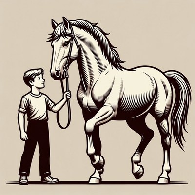 Boy holding horse lead