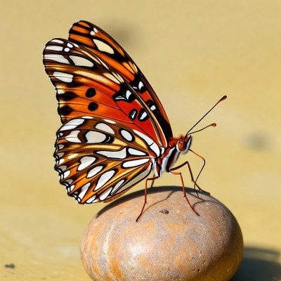 Gulf Fritillary Butterfly on Rock