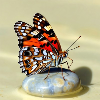 Orange Butterfly on Gray Rock