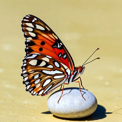 Orange butterfly on white rock
