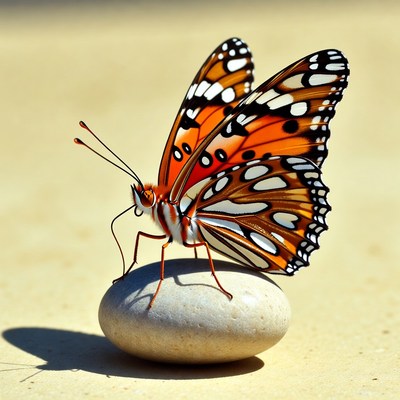 Orange Butterfly on White Stone