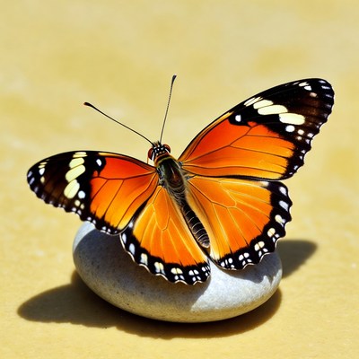 Orange Monarch Butterfly on White Stone
