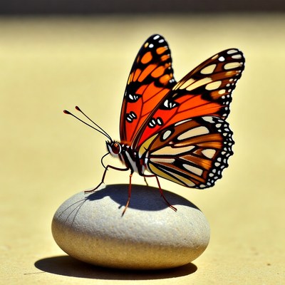 Orange Butterfly on White Stone