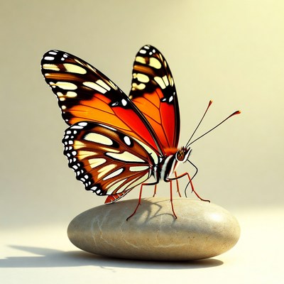 Orange butterfly on white stone