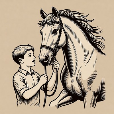 Boy holding horse reins